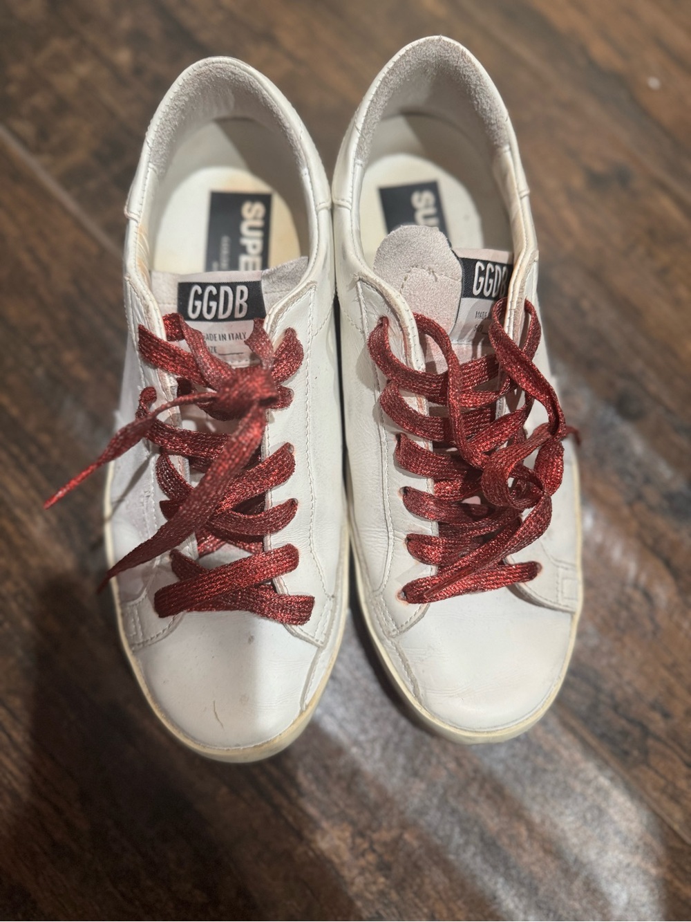 Golden Goose 100% Authentic White Sneakers with Red Metallic Laces (GGDB label)